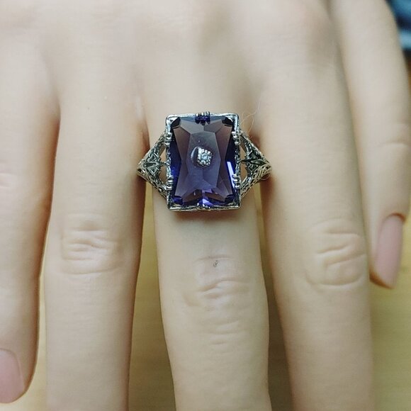 Rainbow Fluorite Filigree Cocktail Ring Size 9.5 Art Deco 925 Sterling Silver - Picture 14 of 16